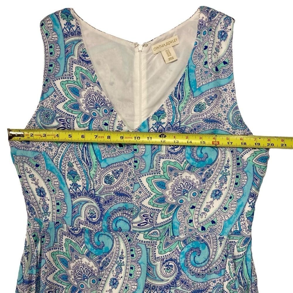 Cynthia Rowley Paisley Ruffle Hem Dress Womens Size 12 Blue Pockets Festive Boho - Picture 6 of 11